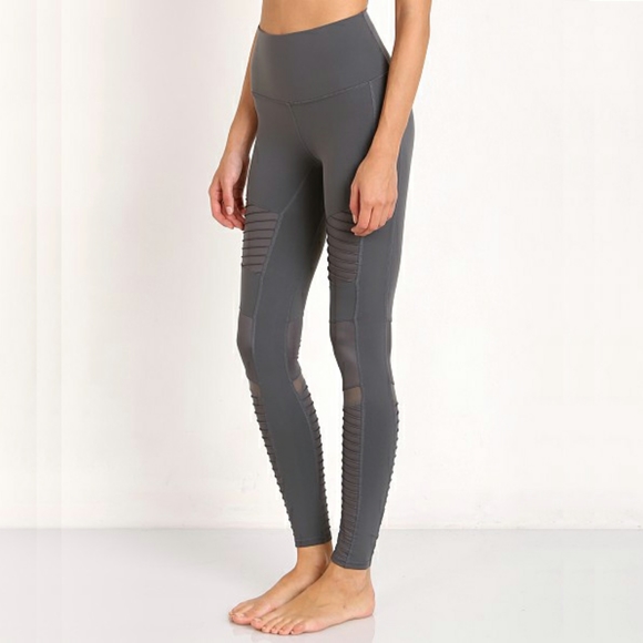ALO Yoga Pants - Alo Yoga Moto High Waist Leggings Slate Glossy S